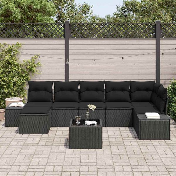 vidaXL Tuin Sofa Set met kussen met opslag 7 pcs Zwart poly rattan