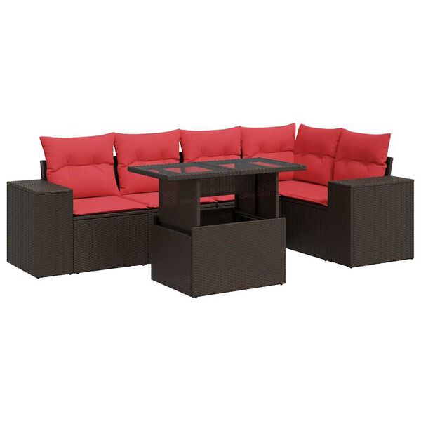 vidaXL 6-delige Loungeset met kussens poly rattan acacia bruin