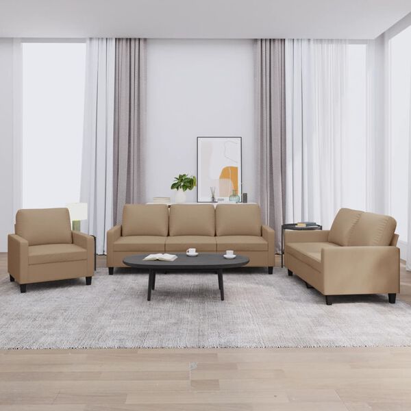 vidaXL 3-delige Loungeset met kussens kunstleer cappuccino