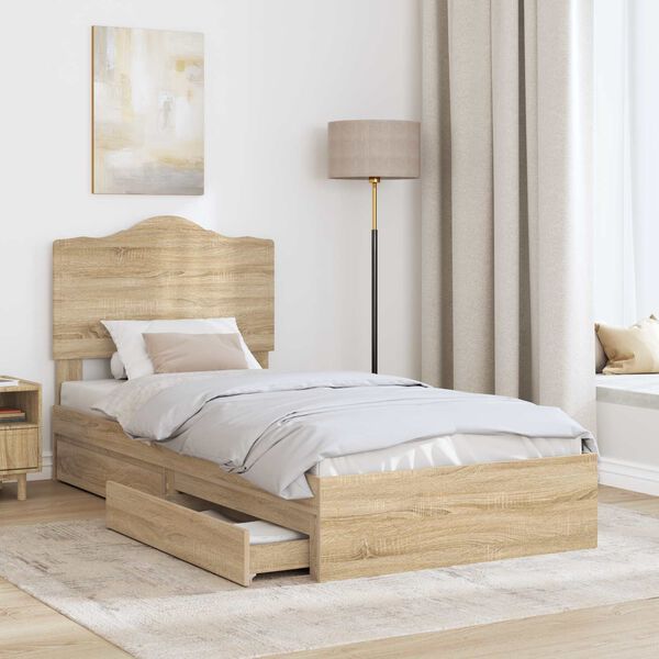 vidaXL Opslag bed met lade Sonoma Eiken 100 x 200 cm Bewerkt hout