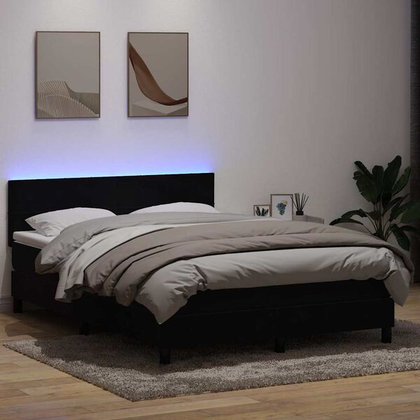 vidaXL Boxspring met matras en LED fluweel zwart 160x210 cm