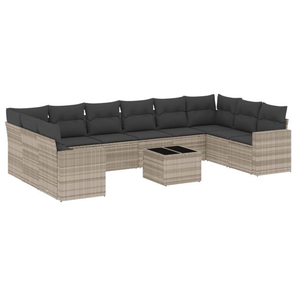 vidaXL 11-delige Loungeset met kussens poly rattan lichtgrijs
