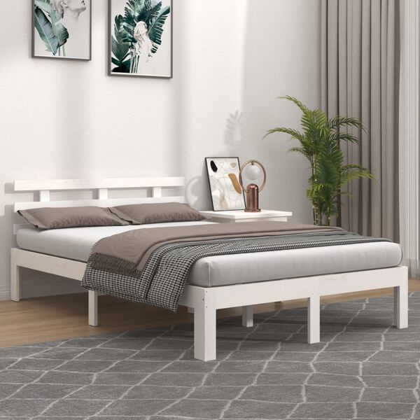 vidaXL Bedframe massief hout wit 135x190 cm