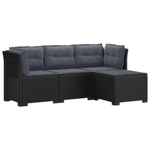 vidaXL 4-Persoons Tuinbank met Kussens Rieten Look PP Antraciet
