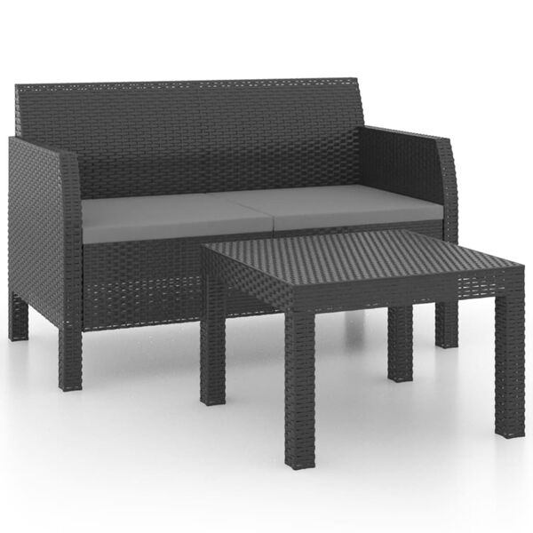 vidaXL 2-delige Loungeset met kussens PP rattan antracietkleurig