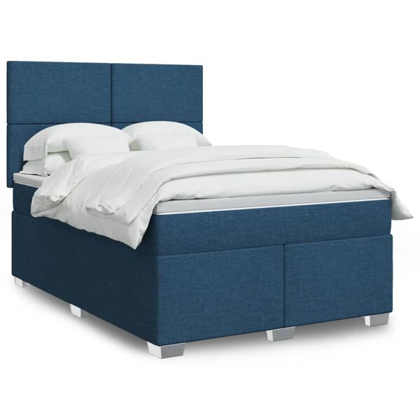 vidaXL Boxspring met matras stof blauw 140x200 cm