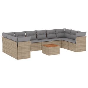vidaXL 11-delige Tuinset met kussens poly rattan beige