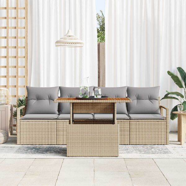 vidaXL Tuin Sofa Set met opslag 5 pcs Beige Poly riet