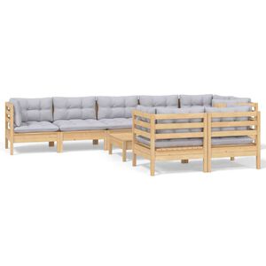 vidaXL 9-delige Loungeset met grijze kussens massief grenenhout