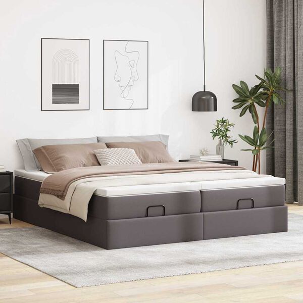 vidaXL Ottoman bed met matrassen 200x200cm kunstleer grijs