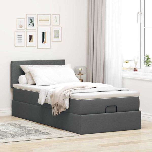 vidaXL Ottoman bed met matras en LED's 100x200cm stof donkergrijs