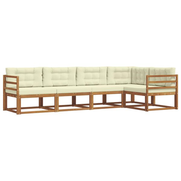vidaXL Buiten bankenset met kussen 5 pcs Natuurlijk en Cr&egrave;me