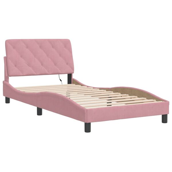 vidaXL Bedframe met LED zonder matras fluweel roze 100x200 cm