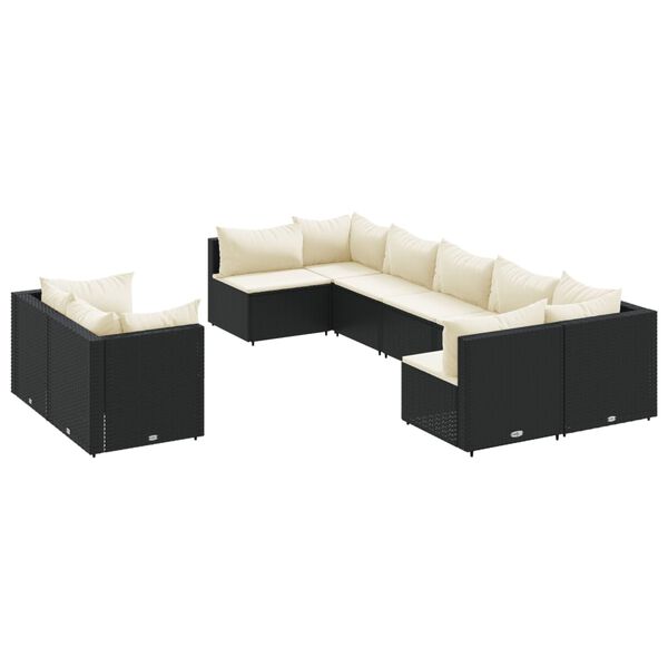 vidaXL 9-delige Loungeset met kussens poly rattan zwart