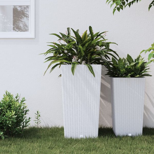 vidaXL Plantenbak met uitneembare bak rattan-look 21/49 L PP wit
