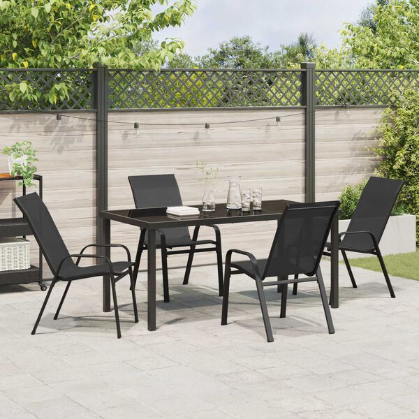 vidaXL Tuin eettafelset 5 pcs Zwart Poedercoating staal