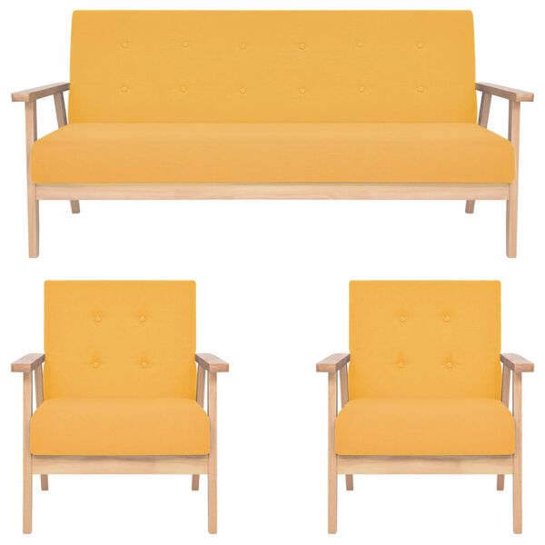 vidaXL 3-delig Bankstel stof geel