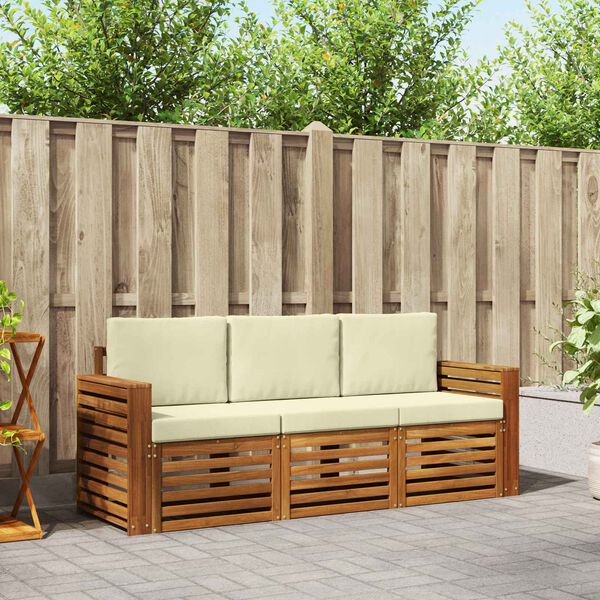 vidaXL Sofa-Sets 3 pcs Natuurlijk en Cr&egrave;me Massief Acaciahout