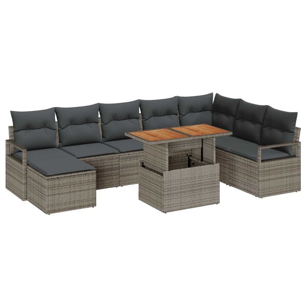 vidaXL Tuin Sofa Set met opslag 9 pcs Grijs Poly riet