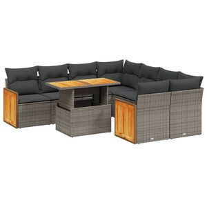 vidaXL 9-delige Loungeset met kussens poly rattan grijs