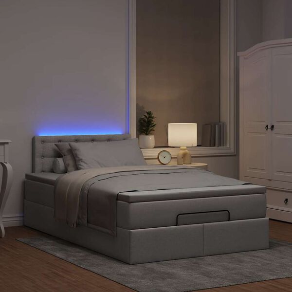 vidaXL Bed poef met matras en LED's 120x190 cm stof taupe