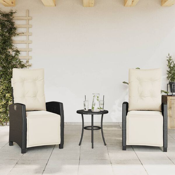 vidaXL 3-delige Bistroset met kussens poly rattan zwart