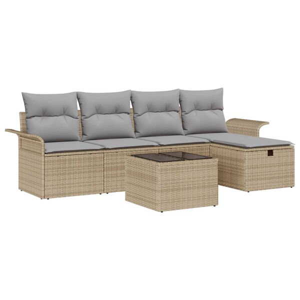 vidaXL Tuin Sofa Set met kussen 6 pcs Beige en Licht Grijs poly rattan