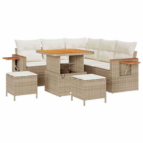vidaXL Tuinbankenset met kussen 9 pcs Beige en Cr&egrave;me poly rattan