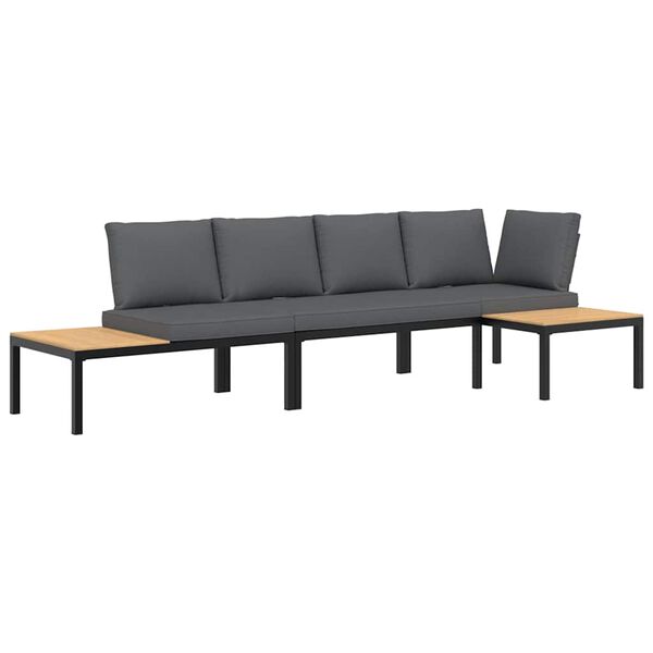 vidaXL 3-delige Loungeset met kussens aluminium zwart