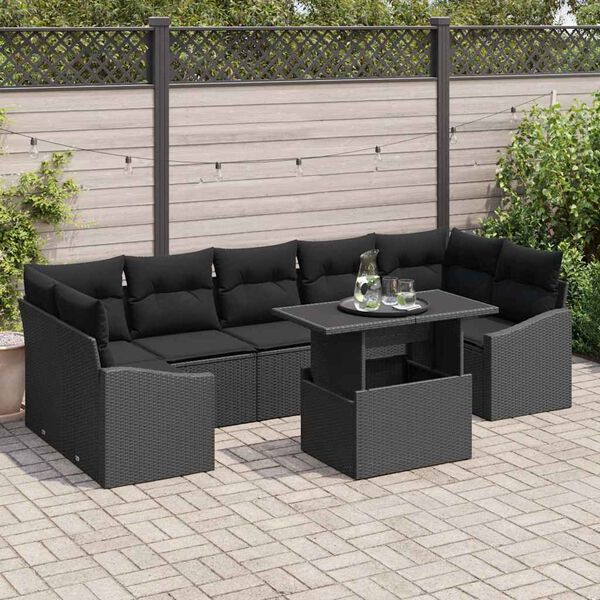 vidaXL Tuin Sofa Set met opslag 8 pcs Zwart Poly riet