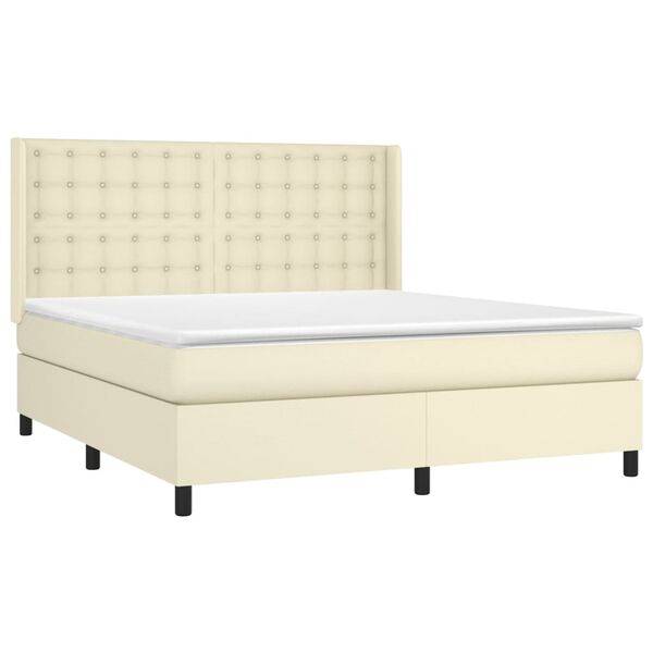 vidaXL Boxspring met matras en LED kunstleer cr&egrave;mekleurig 180x200 cm