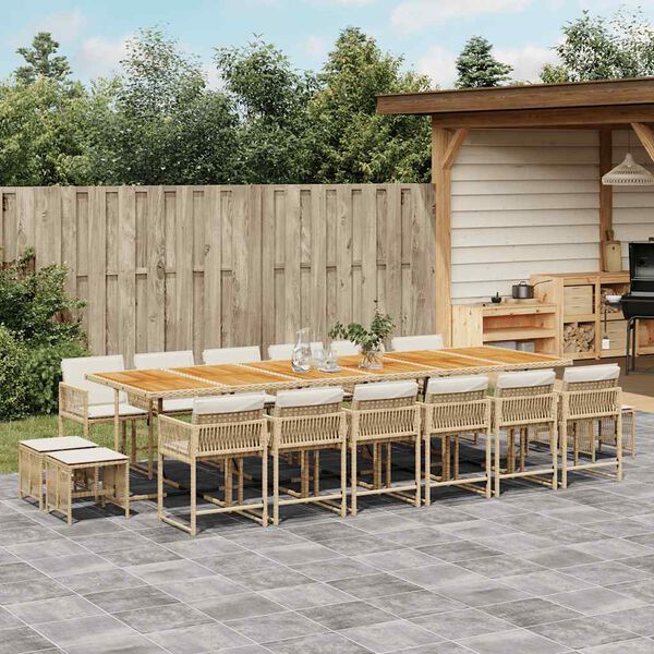 vidaXL 17-delige Tuinset met kussens poly rattan beige