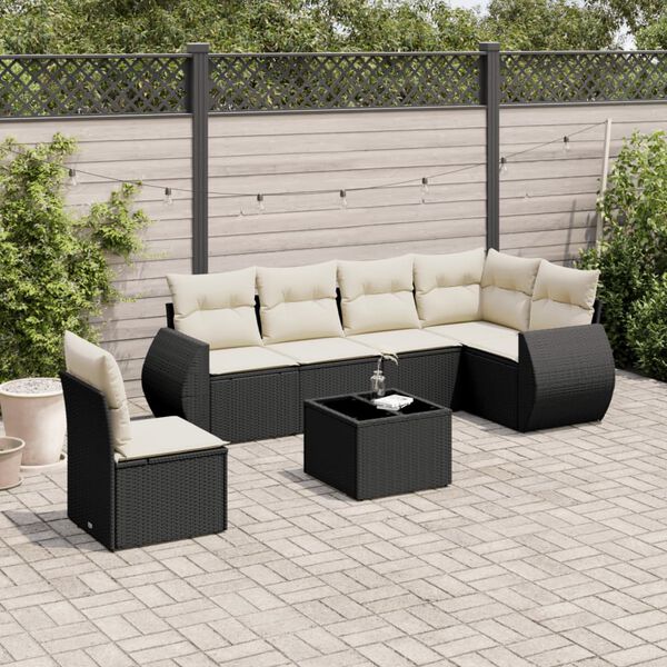 vidaXL 7-delige Loungeset met kussens poly rattan zwart