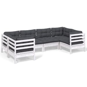 vidaXL 6-delige Loungeset met kussens grenenhout wit