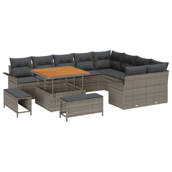 vidaXL Tuin Sofa Set met kussen met opslag met kussen 12 pcs Grijs