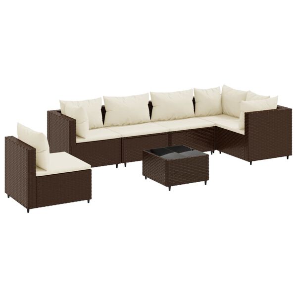 vidaXL 7-delige Loungeset met kussens poly rattan bruin