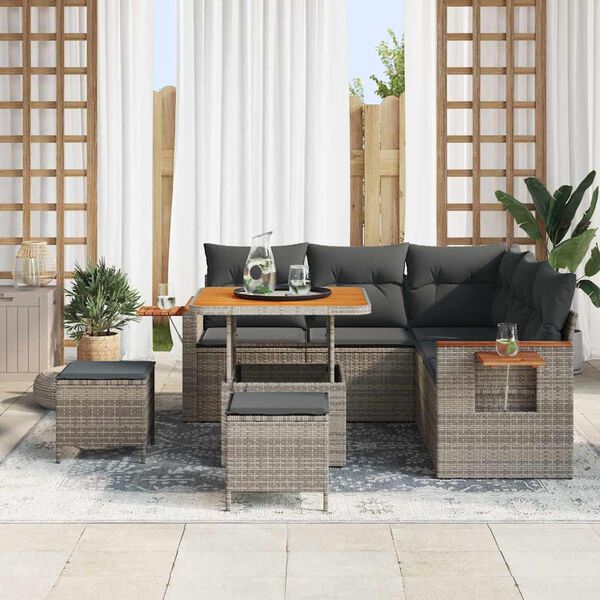 vidaXL Tuinbankenset 8 pcs Grijs Poly rattan en gepoedercoat staal