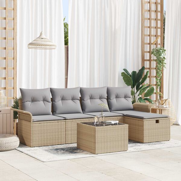 vidaXL Tuin Sofa Set met kussen 6 pcs Beige en Licht Grijs poly rattan