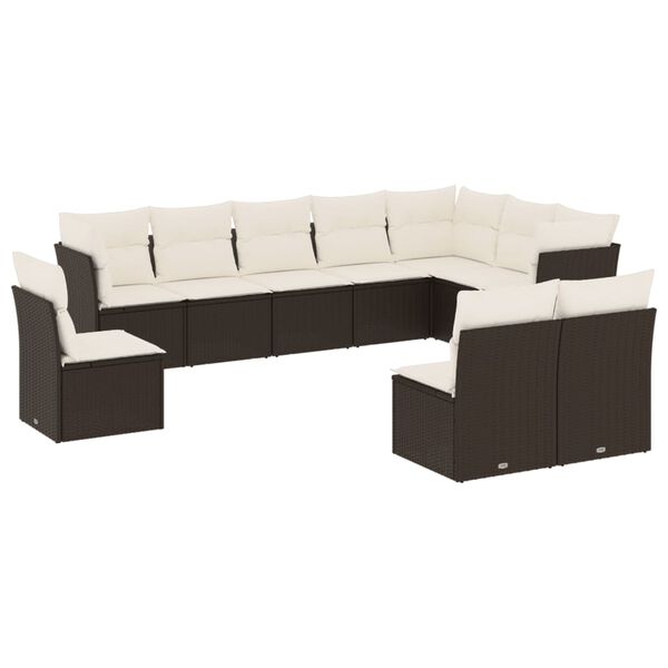 vidaXL 10-delige Loungeset met kussens poly rattan zwart