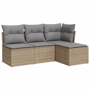 vidaXL 4-delige Loungeset met kussens poly rattan beige