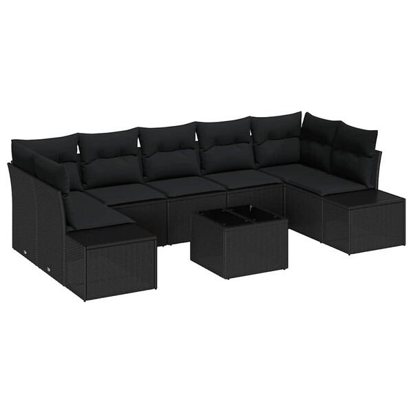 vidaXL Tuin Sofa Set met kussen met opslag 8 pcs Zwart poly rattan