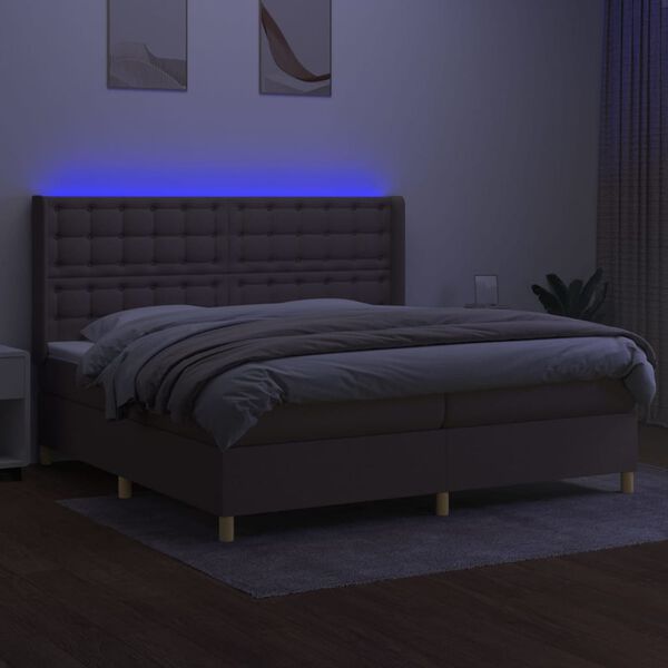 vidaXL Boxspring met matras en LED stof taupe 200x200 cm