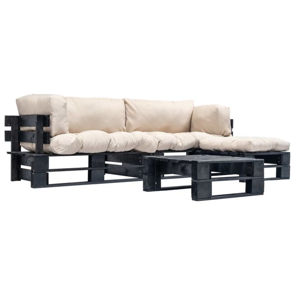 vidaXL 4-delige Loungeset pallet met zandkleurige kussens hout