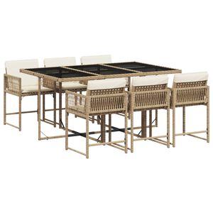 vidaXL 7-delige Tuinset met kussens poly rattan beige