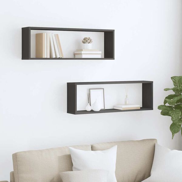 vidaXL Wandschappen kubus 2 st 80x15x26,5 cm bewerkt hout grijs