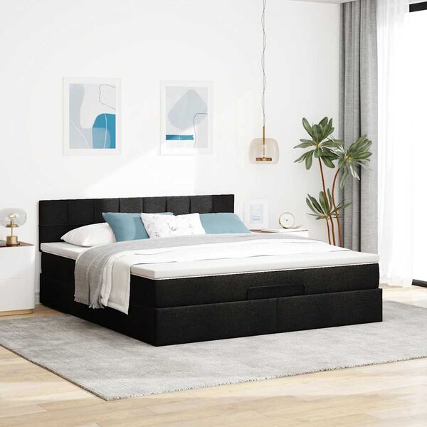 vidaXL Ottoman bed met matras 160x200cm stof zwart