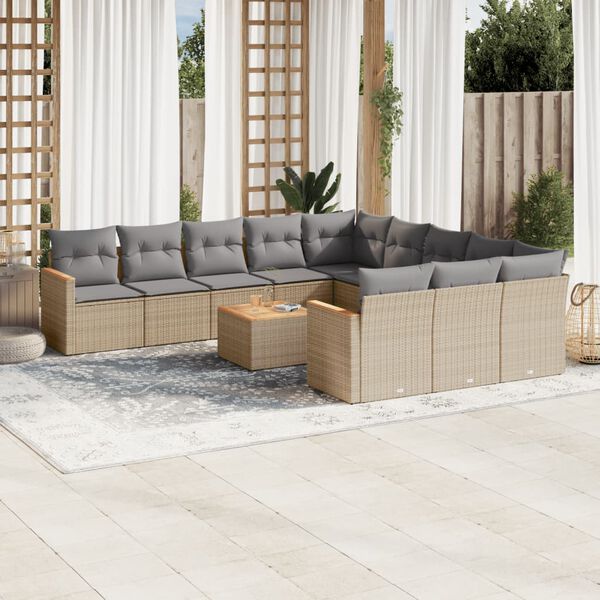 vidaXL 12-delige Loungeset met kussens poly rattan gemengd beige