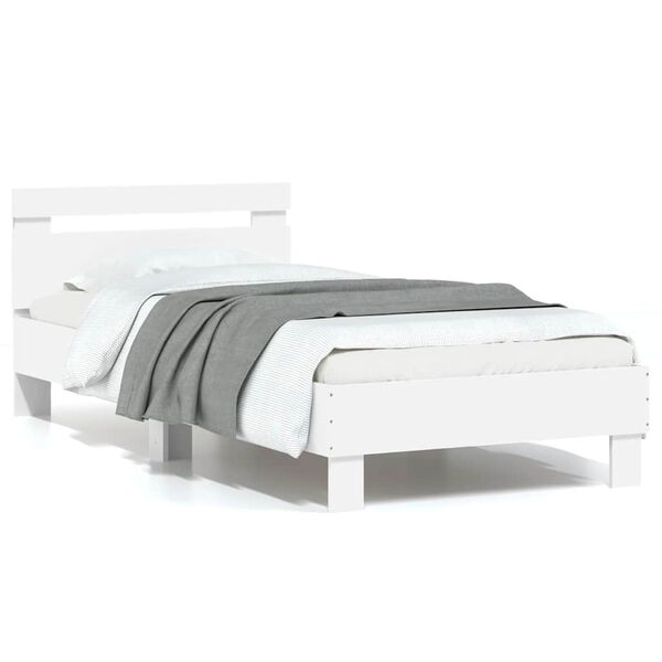 vidaXL Bedframe met hoofdbord en LED-verlichting wit 75x190 cm