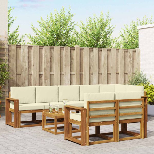 vidaXL Buiten bankenset met kussen 9 pcs Natuurlijk en Cr&egrave;me