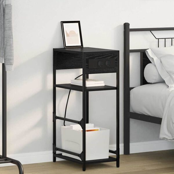 vidaXL Nachtkastje Zwart Eiken 40 x 27 x 76 cm Bewerkt hout